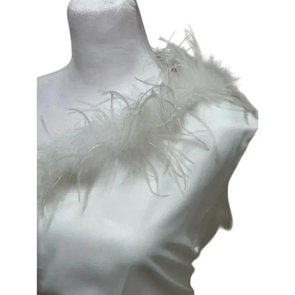 Altar’d State White Feather Trimmed Satin Mini Dress Size Medium Bridal - Picture 2 of 10